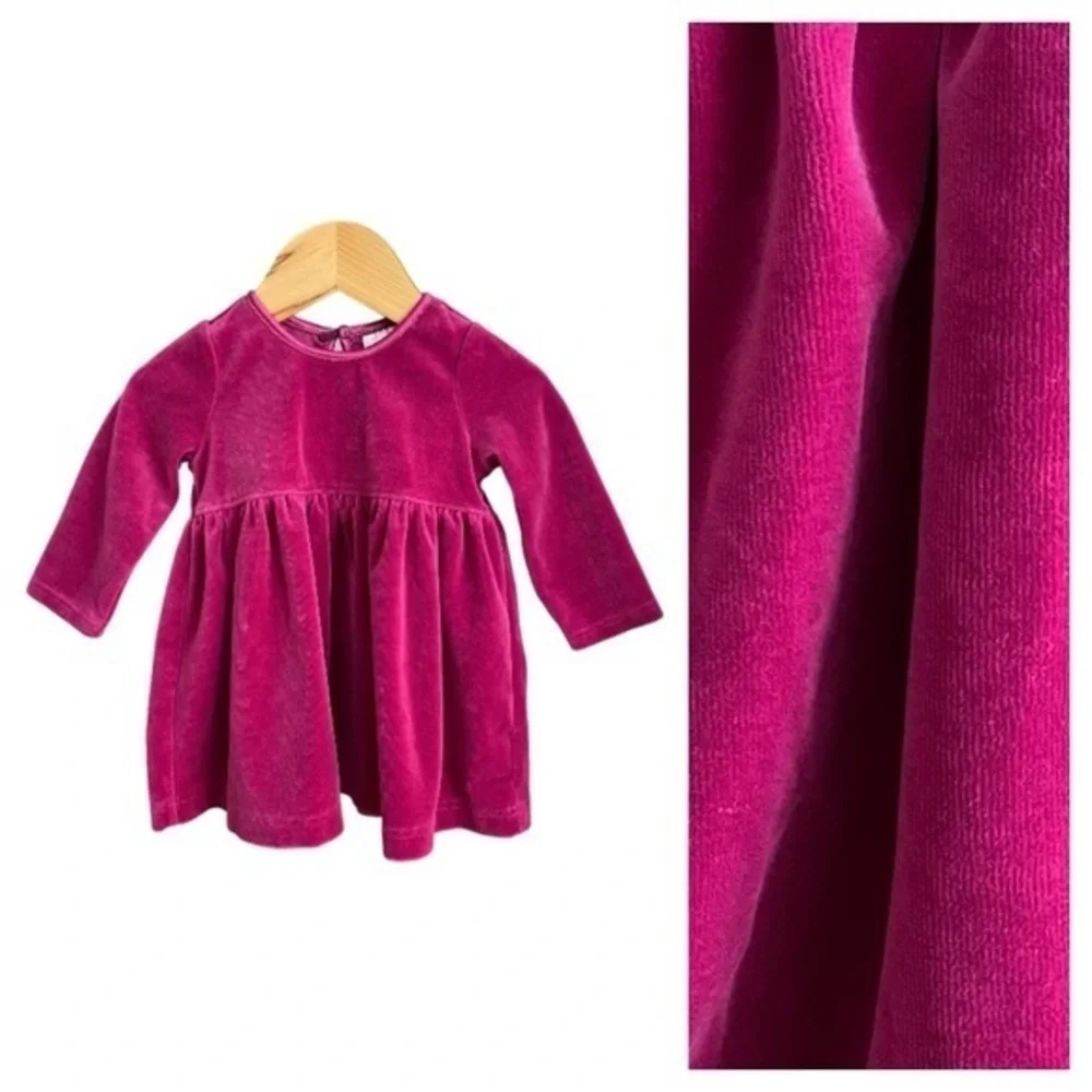 Hanna Andersson Magenta Pink Velvet Long Sleeve Dress